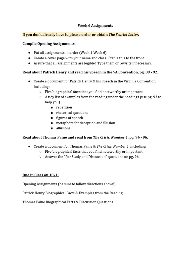 American+Lit+Week+6+Assignments | PDF