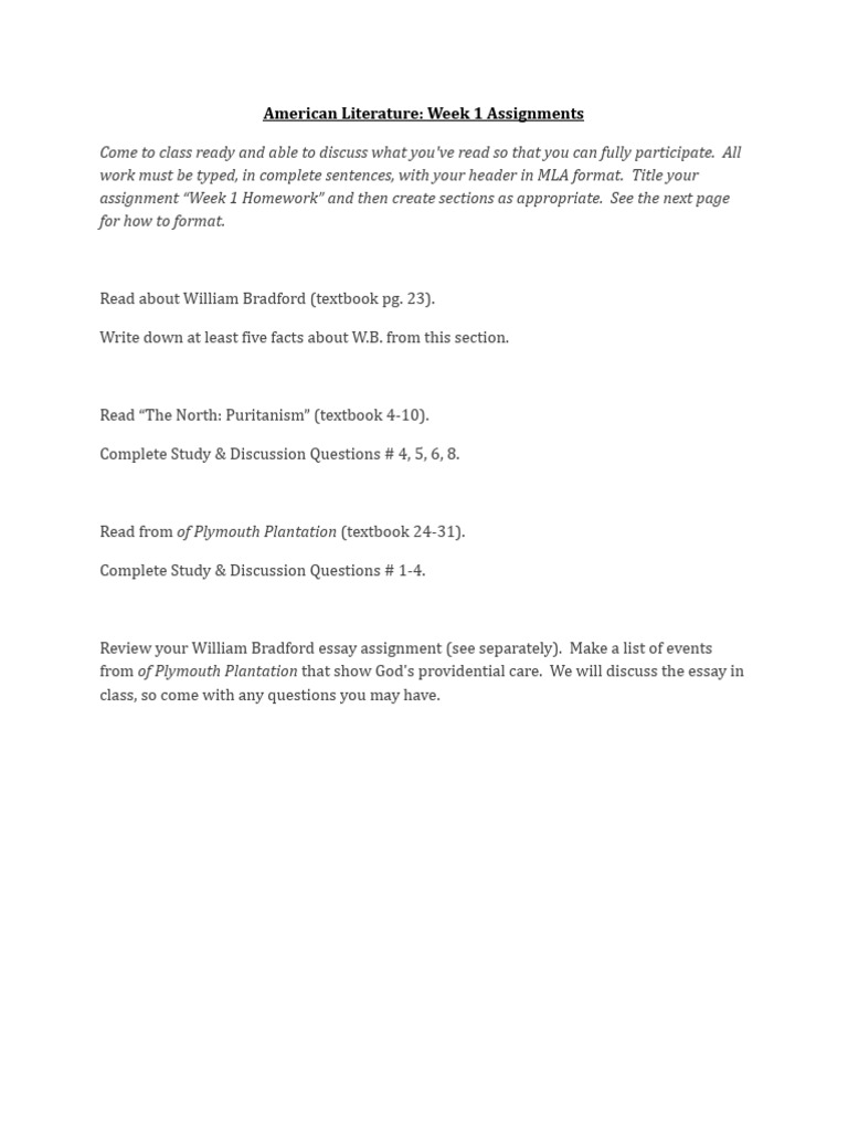 American+Lit +Week+1+Assignments | PDF