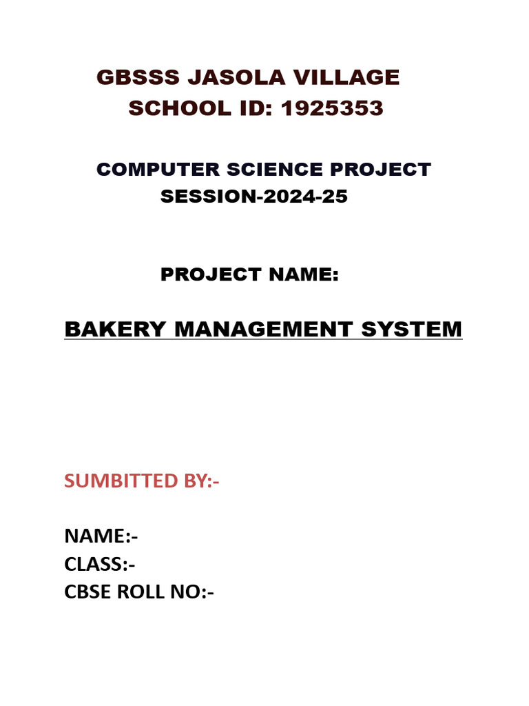 Bakery Management System Project Report | PDF