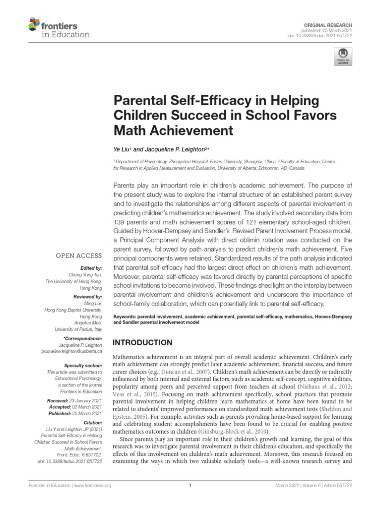 Parental Self-Efficacy in Helping Children Succeed | PDF | Self ...