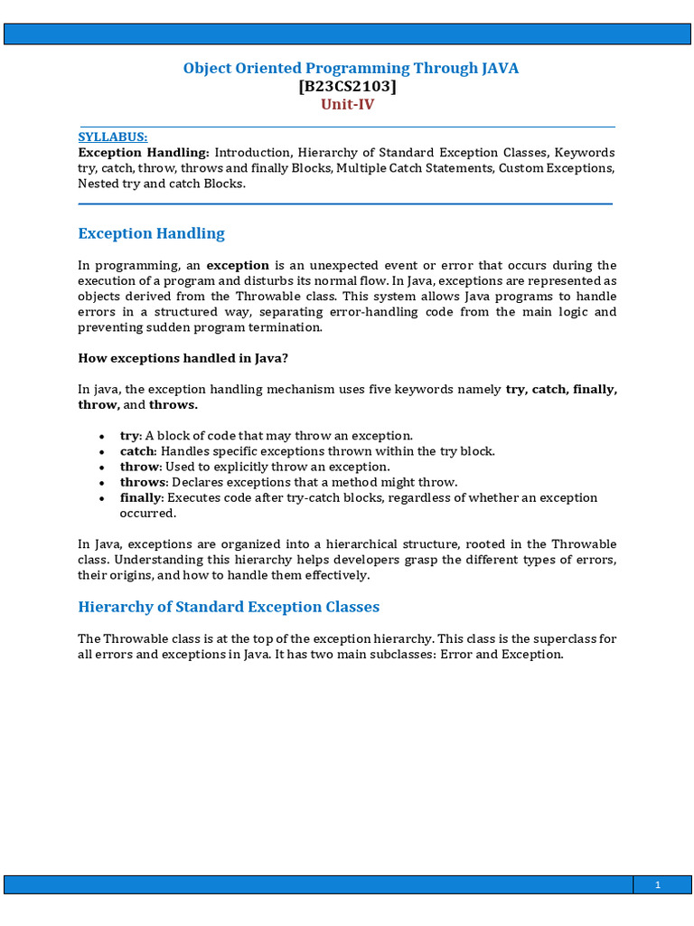 Java Exception Handling Overview | PDF | Java (Programming Language ...