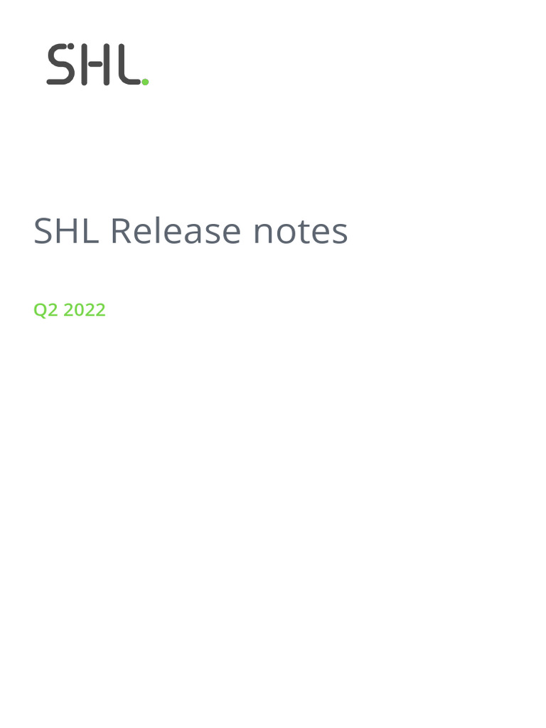SHL Q2 2022 Release Notes Summary | PDF | Mobile App | Microsoft