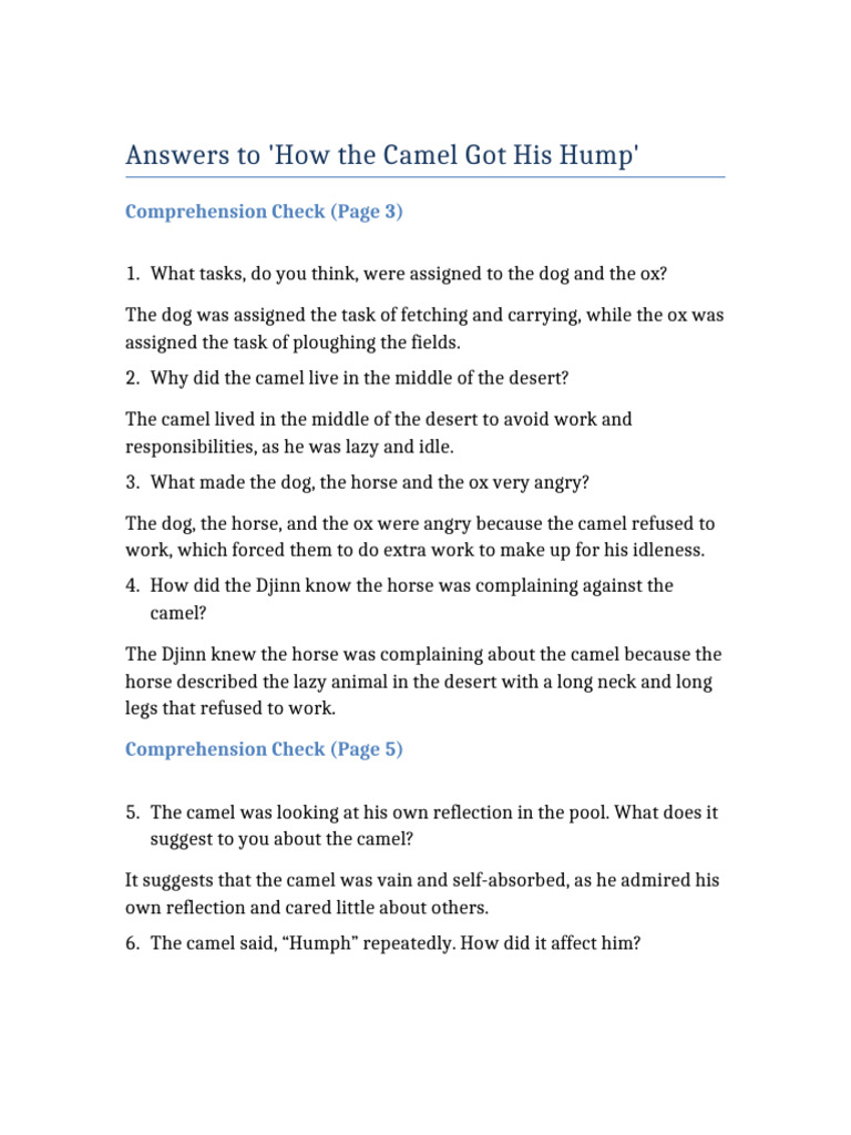 Answers to Camel's Hump Questions | PDF
