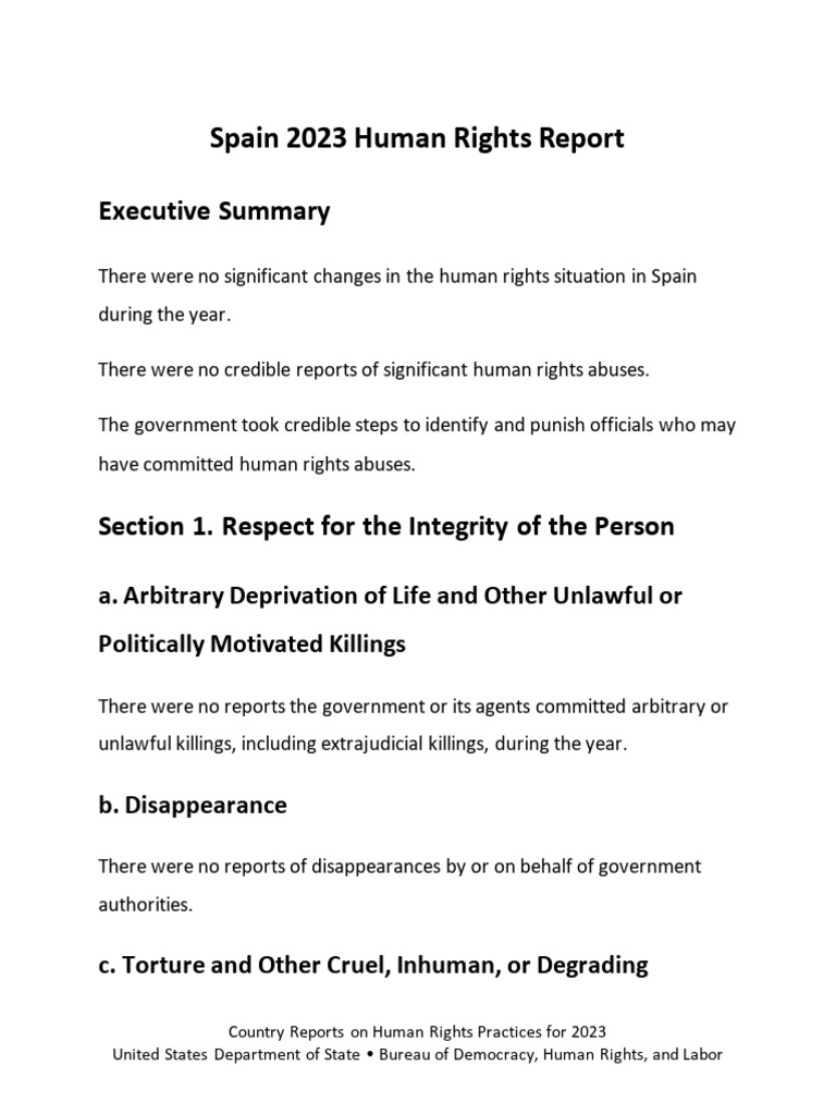 Spain 2023 Human Rights Overview | PDF | Rape | Detention (Imprisonment)