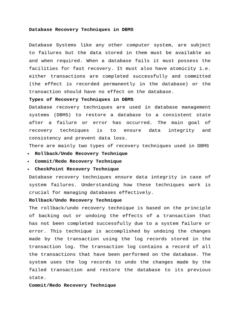 Unit2 - 5.7 Database Recovery Management | PDF | Database Transaction ...