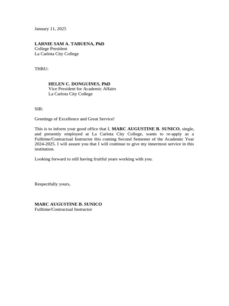 Personal Re Application Letter (1) | PDF