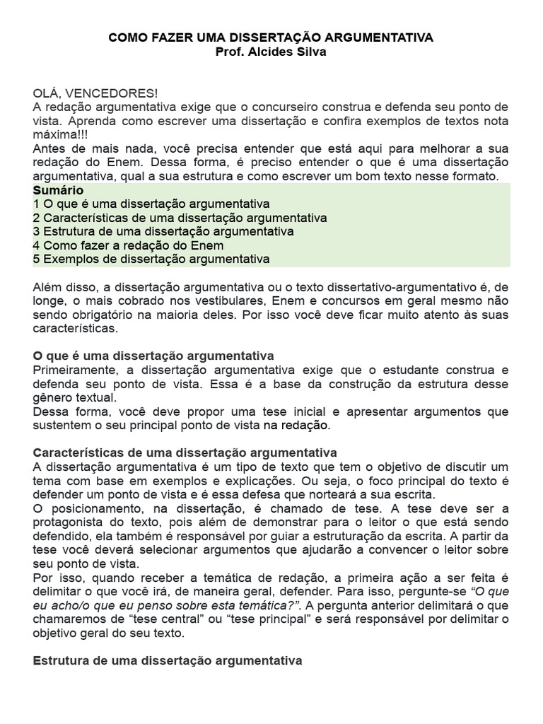 Como Fazer Uma Dissertação Argumentativa | PDF