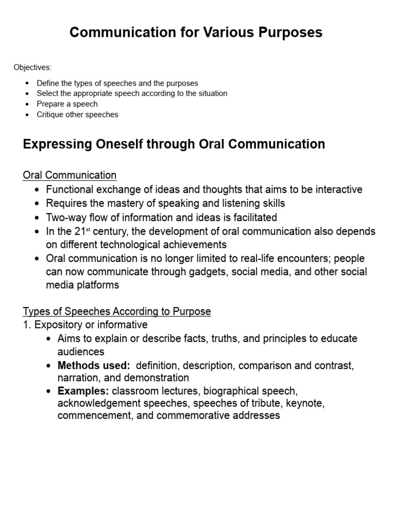 Types of Speeches and Communication Skills | PDF | Communication ...