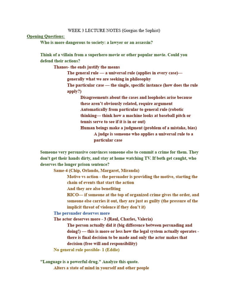 WEEK 3 LECTURE NOTES (Sophists) | PDF | Socrates | Plato