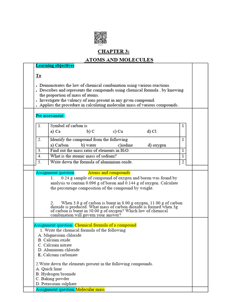 GR 9 CHAPTER-3 ATOMS AND MOLECULES NOTBOOK WORK | PDF | Chemical ...