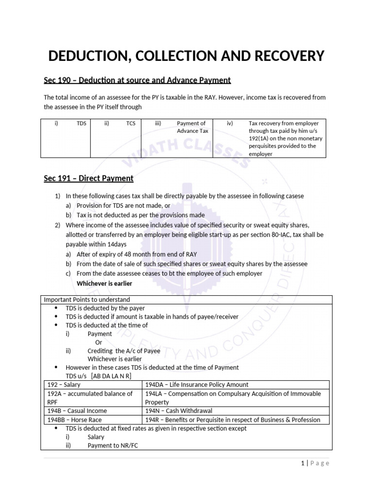 Deduction, Collection and Recovery of Tax | PDF | Payments | Employment
