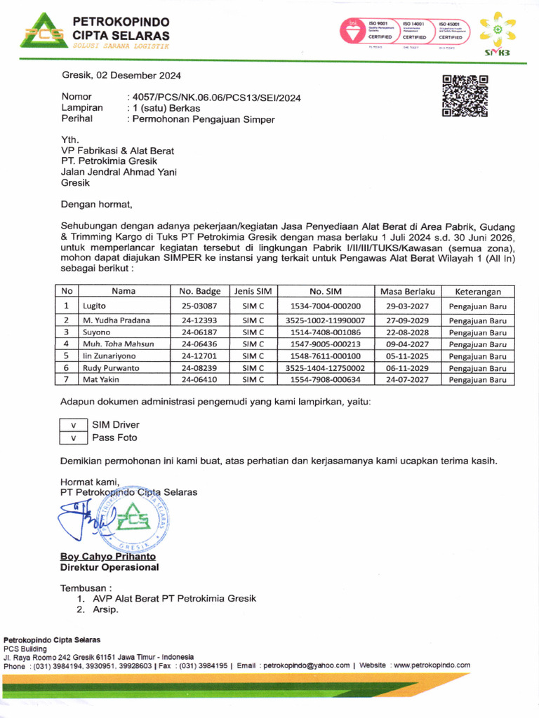 Pengajuan SIMPER Alat Berat 2024 | PDF
