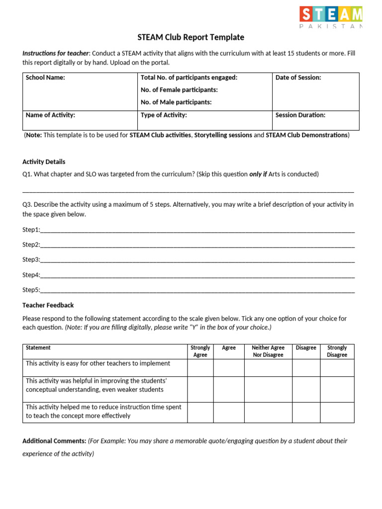 STEAM Club Reporting Template 2023 f15vbx | PDF
