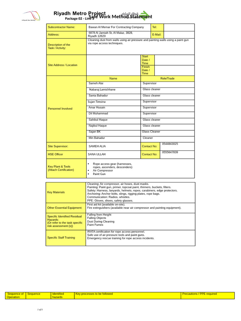 Safe Work Method for Rope Access Cleaning | PDF | Personal Protective ...