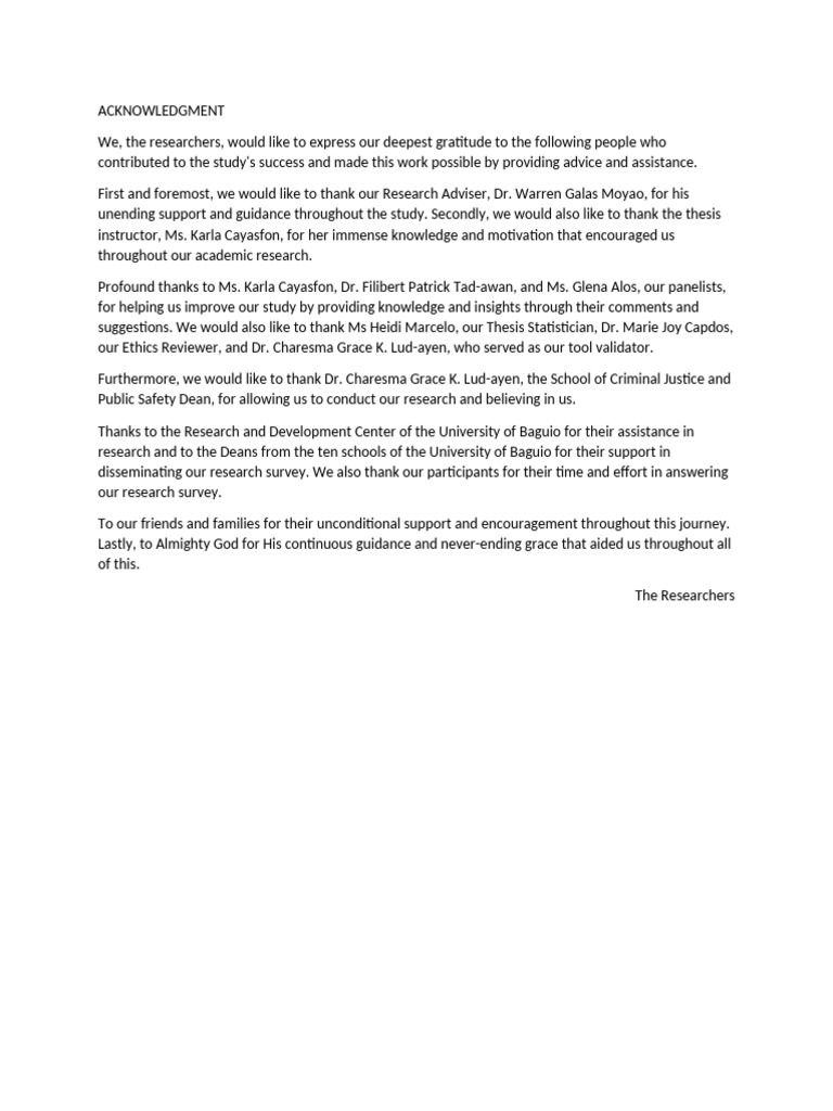 Research Study Acknowledgments | PDF