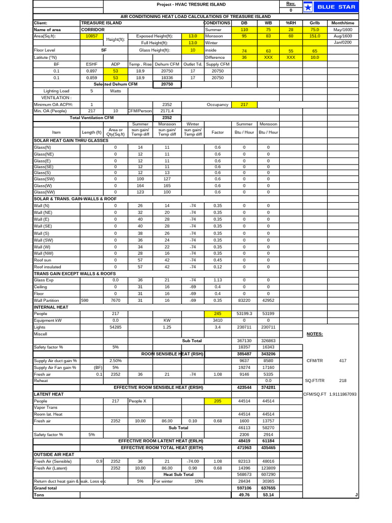 Treasure Island HVAC Heat Load Analysis | PDF | Wall | Roof
