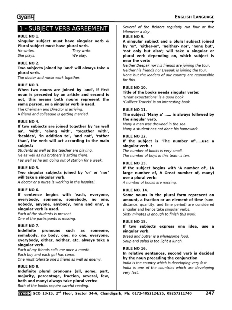 Subject Verb Agreement 247-248 | PDF | Grammatical Number | Plural