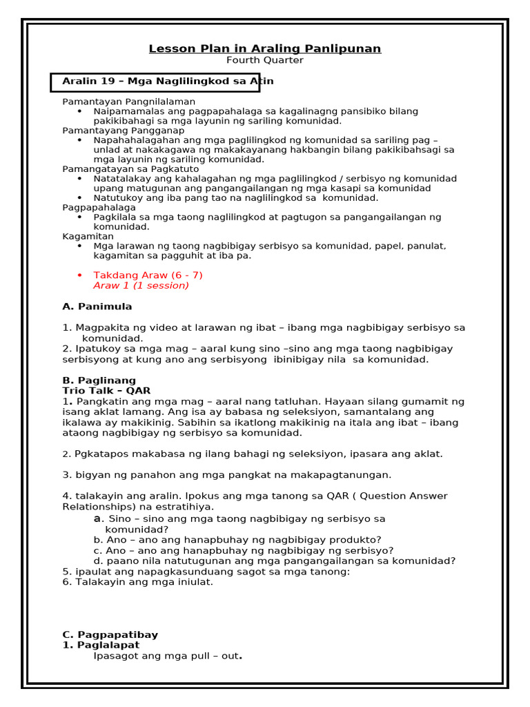 Lesson Plan in AP 4th Quarter | PDF