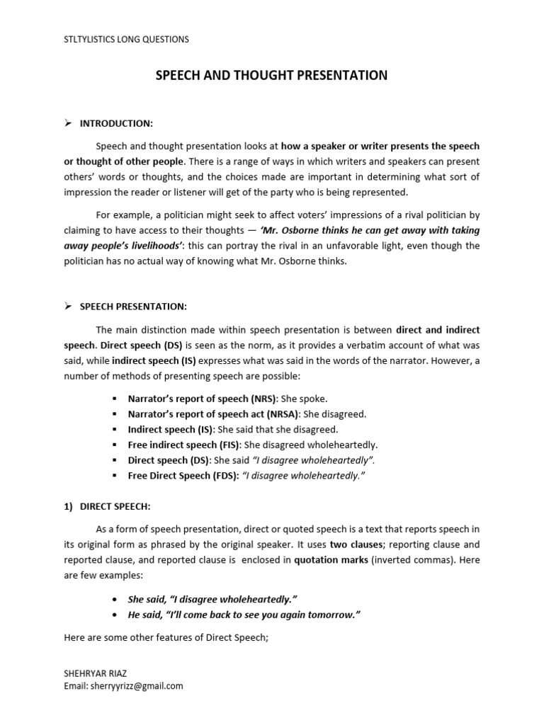 S - Speech and Thought Presentation | PDF | Language Mechanics ...