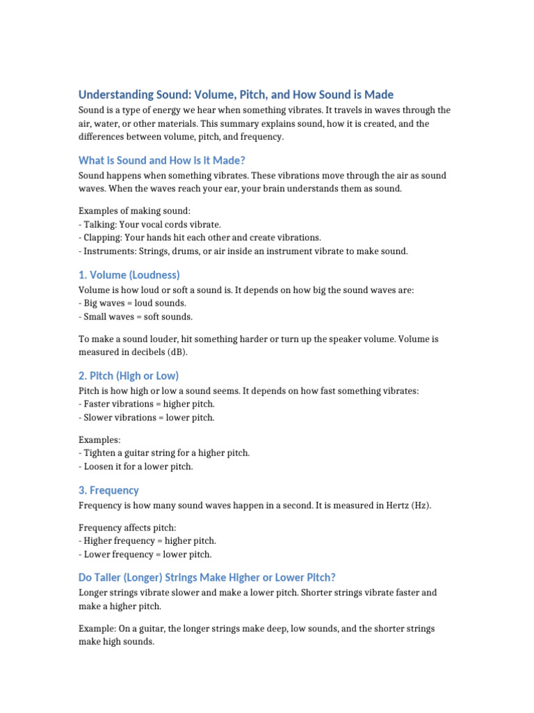 Understanding Sound: Volume and Pitch | PDF