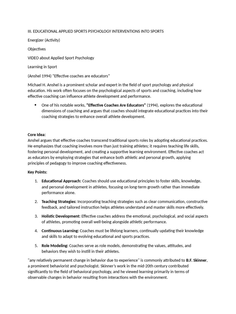 Sport Psychology Report Leisa | PDF | Behaviorism | Reinforcement