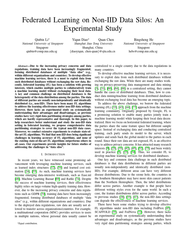 Federated Learning On Non-IID Data Silos: An Experimental Study | PDF ...