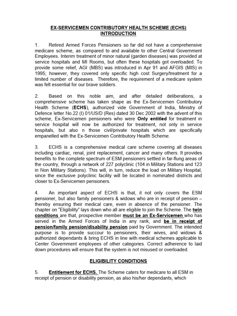 ECHS: Health Scheme for Ex-Servicemen | PDF | Hospital | Pension