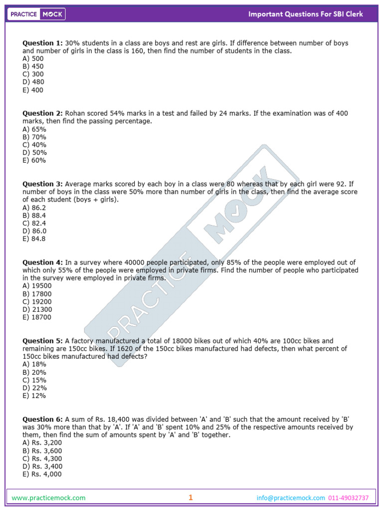Percentage Imp Questions | PDF