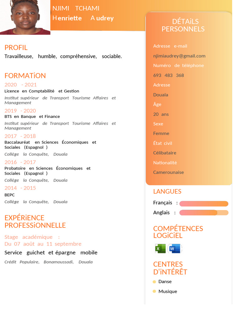 Profil professionnel d'Audrey Njimi | PDF