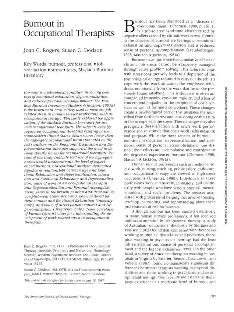 05 Burnout In Occupational Therapists Aota Pdf Occupational Burnout