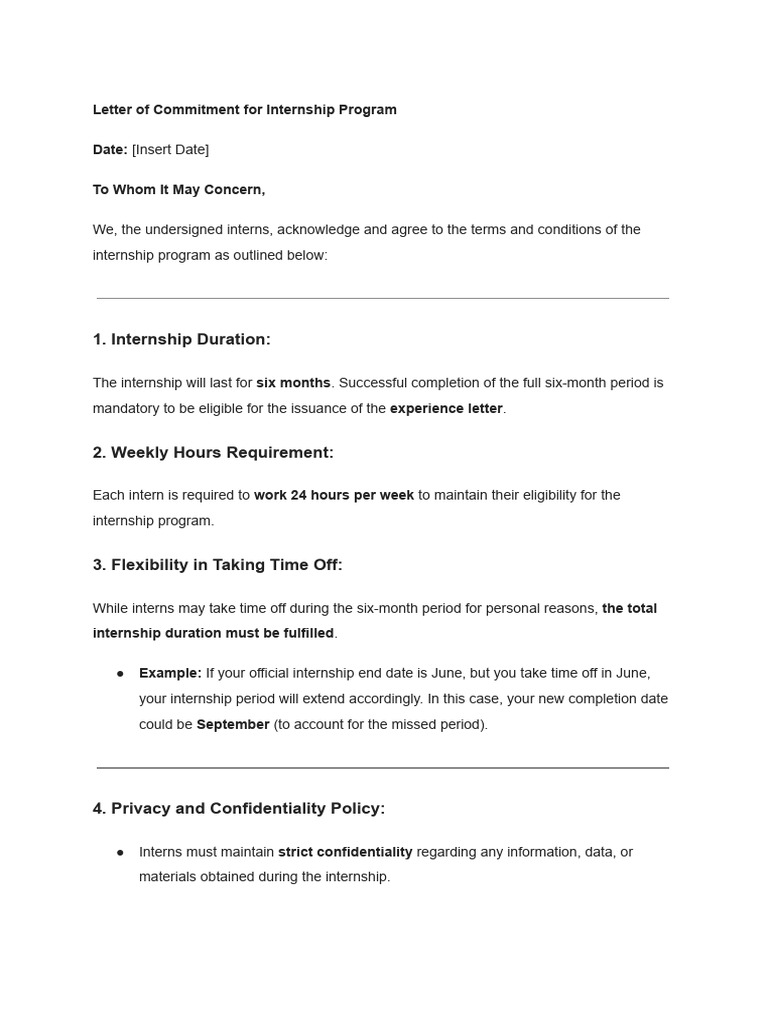 Internship Commitment Agreement | PDF | Confidentiality | Justice