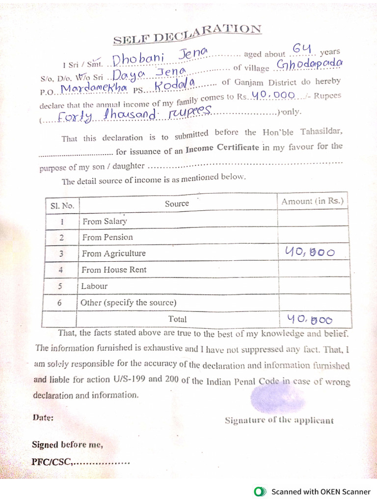 SELF DECLARATION FORM | PDF