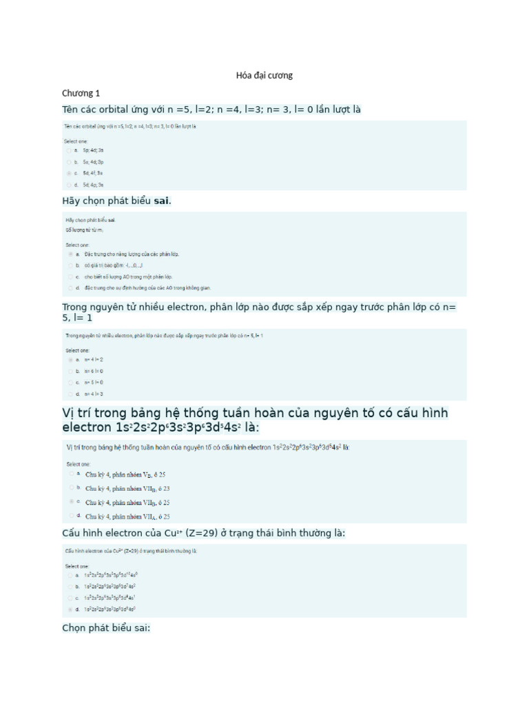 Hóa KT lần 1 | PDF