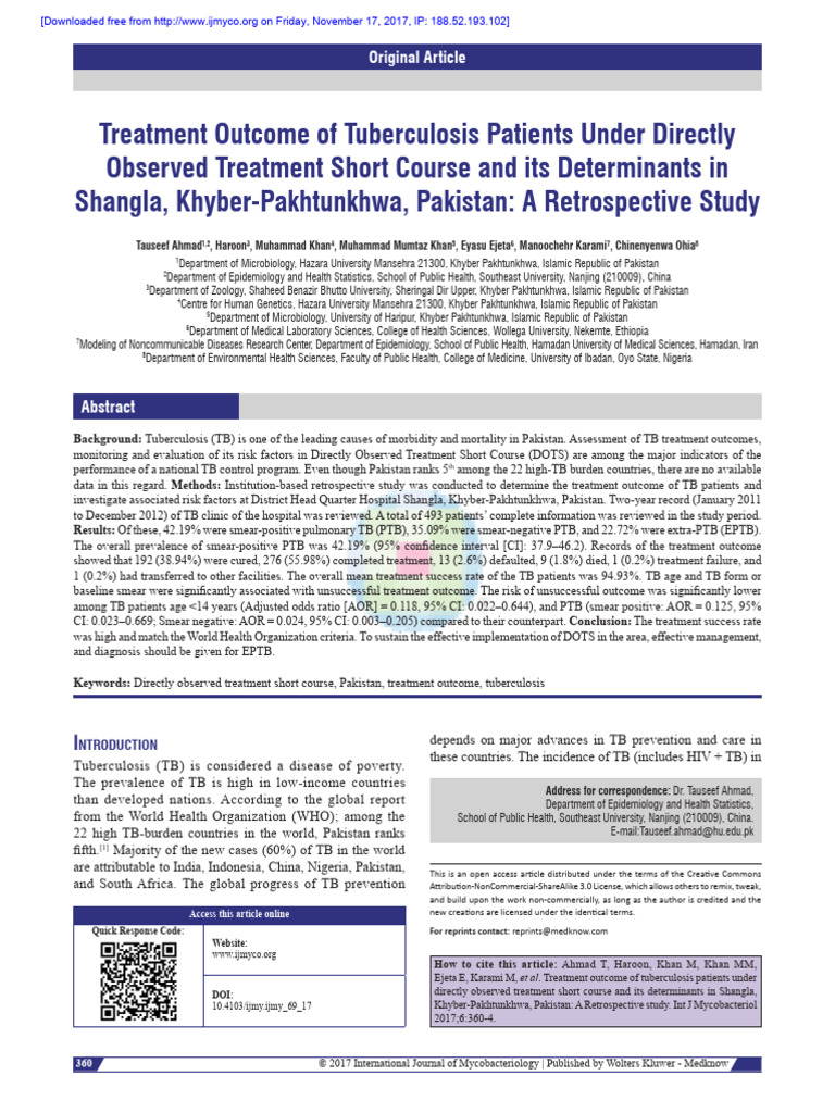 Treatment Outcome of Tuberculosis Patients Under D | PDF | Tuberculosis ...