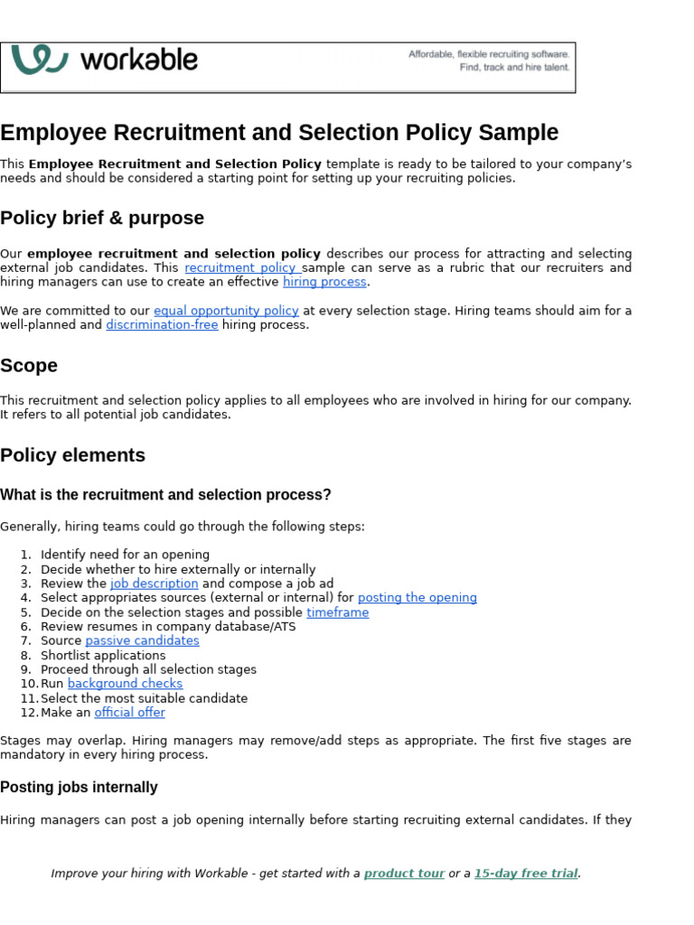 Employee Recruitment and Selection Policy Sample | PDF | Recruitment ...