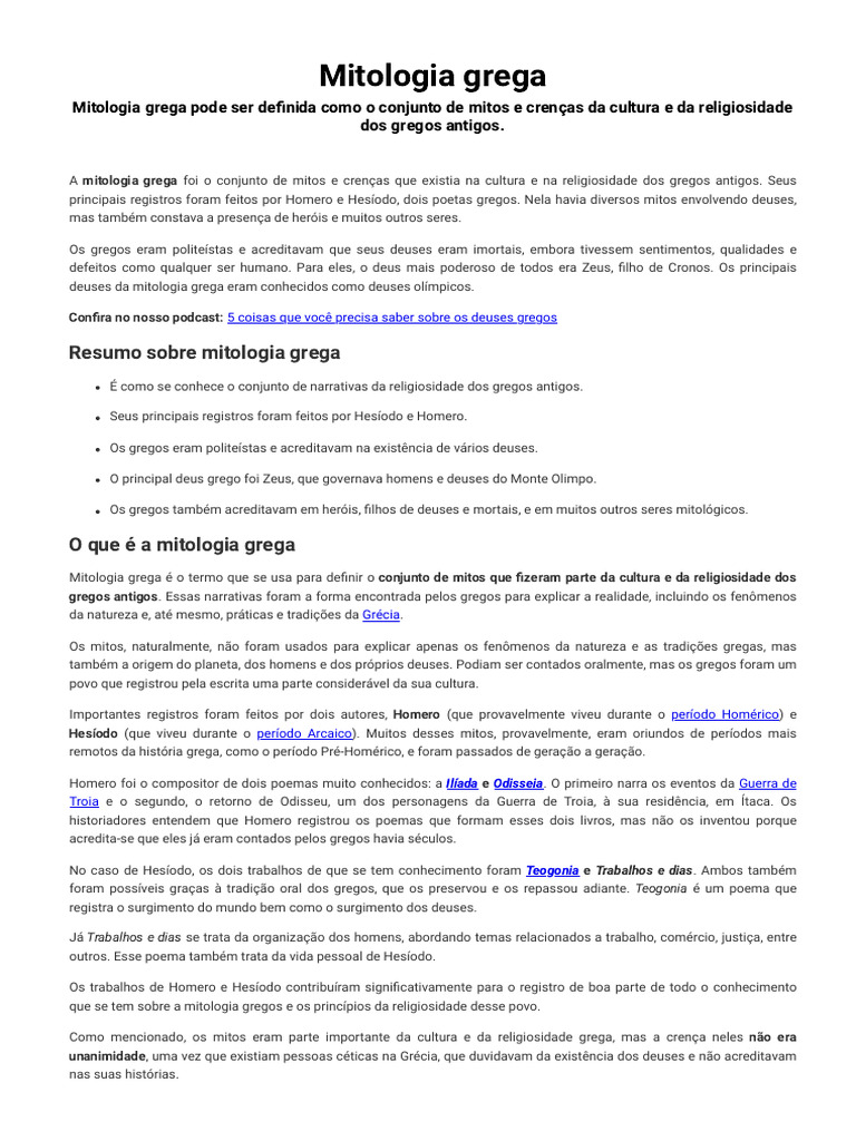 Introdução à Mitologia Grega | PDF | Mitologia grega | Zeus