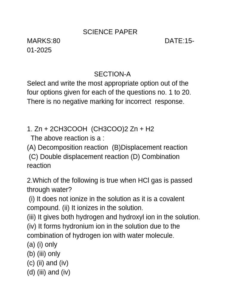 Science Exam: Multiple Choice & Short Answers | PDF | Chemical ...