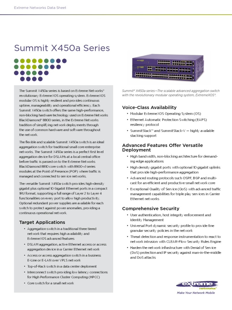 Summit X450a Series: Voice-Class Availability | PDF | Network Switch ...