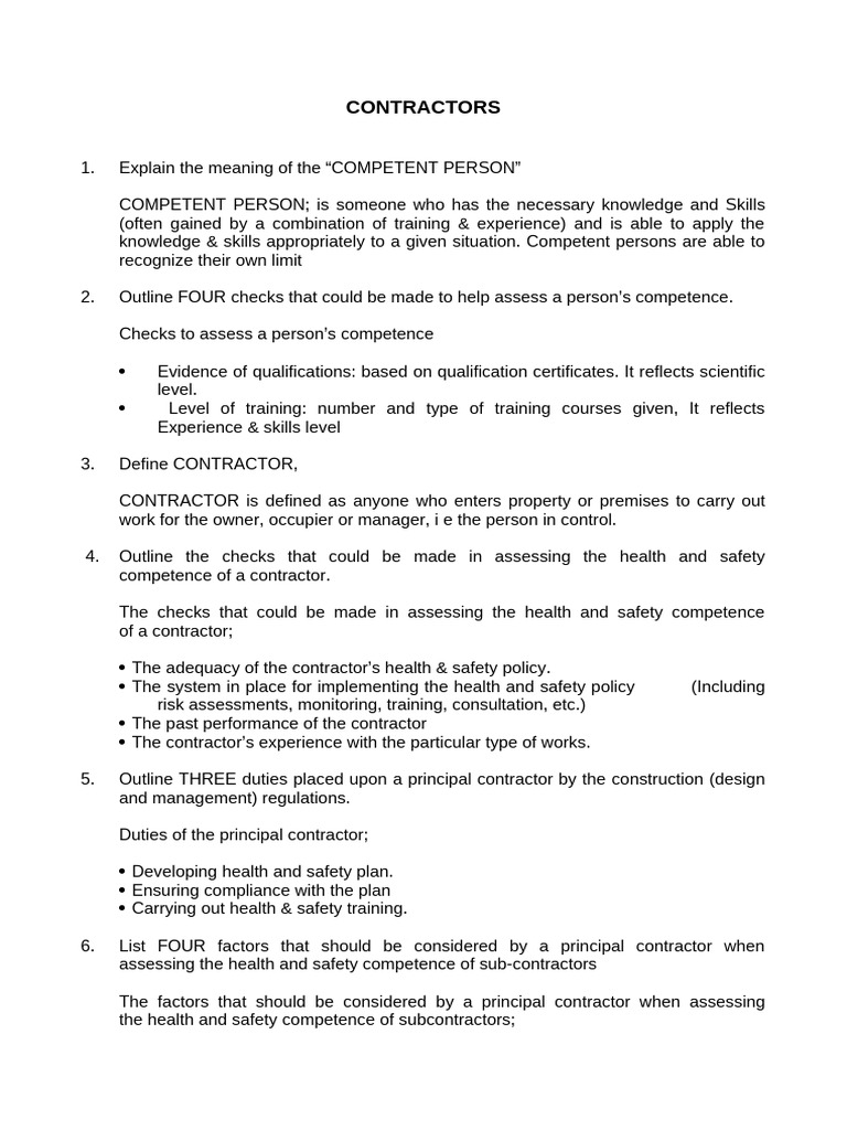 Contractor Competence and Safety Guidelines | PDF | Occupational Safety ...