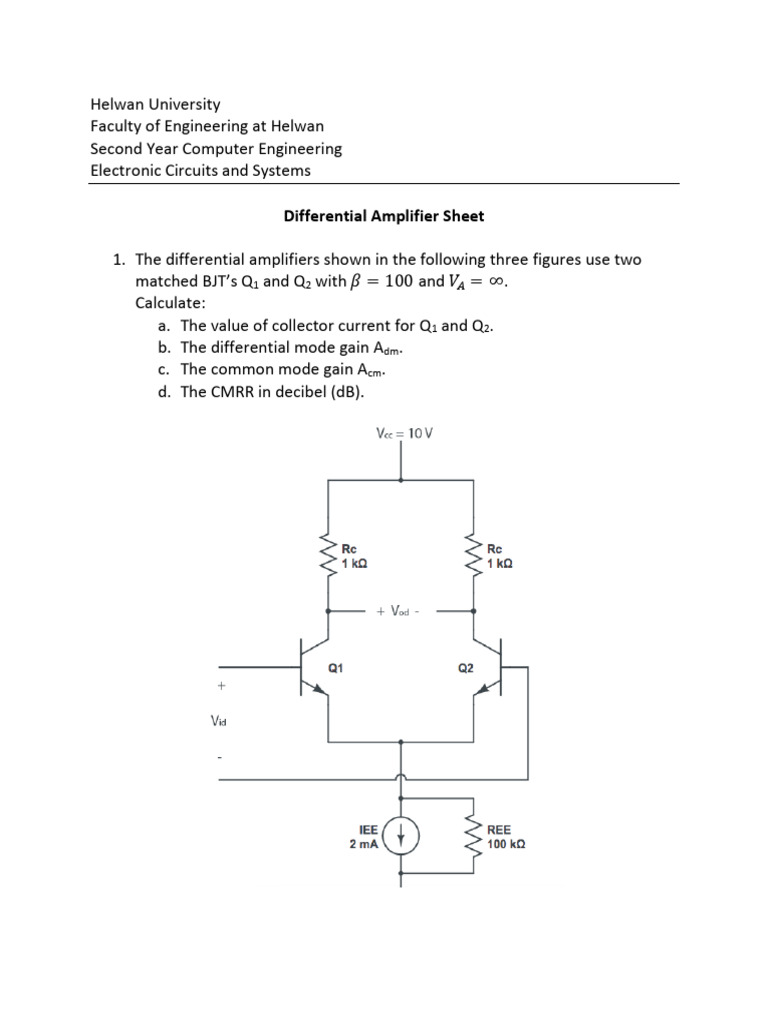 Differential Amplifier Calculations Guide | PDF