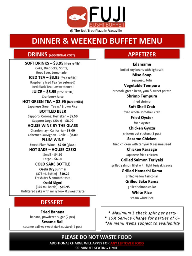 Nut Tree Plaza Menu: Drinks & Sushi Options | PDF | Sushi | Foods