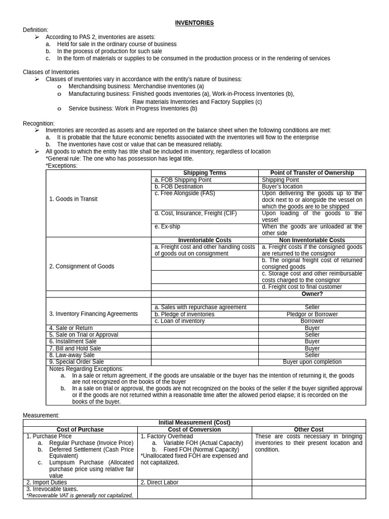 INVENTORIES-HANDOUTS For Quiz | PDF | Cost Of Goods Sold | Inventory