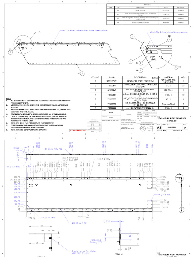 Right Front Side Panel Engineering Drawing | PDF | Rivet | Building ...