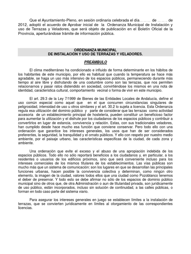 Borrador Ordenanza Reguladora de Instalacion y Uso de Terrazas y ...