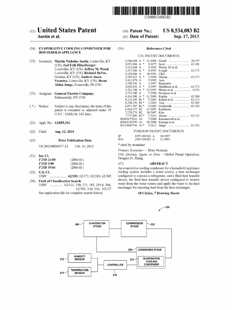 Evaporative Condenser For Domestic Fridge Patent Us8534083b2 | PDF