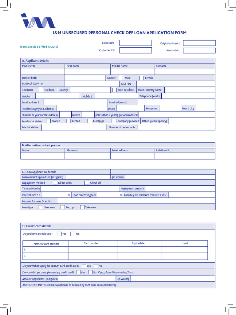 I&M Bank Personal Loan Application Form | PDF | Loans | Banks