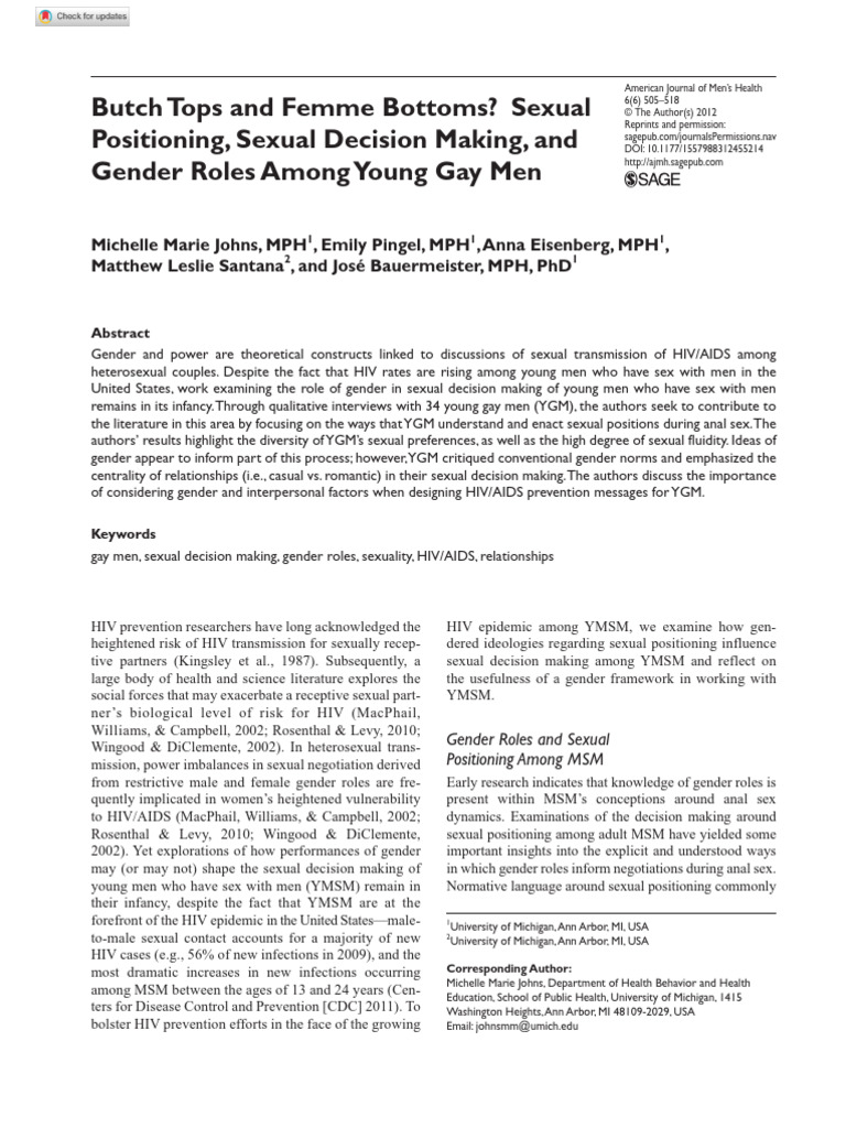 Johns Et Al 2012 Butch Tops and Femme Bottoms Sexual Positioning Sexual ...