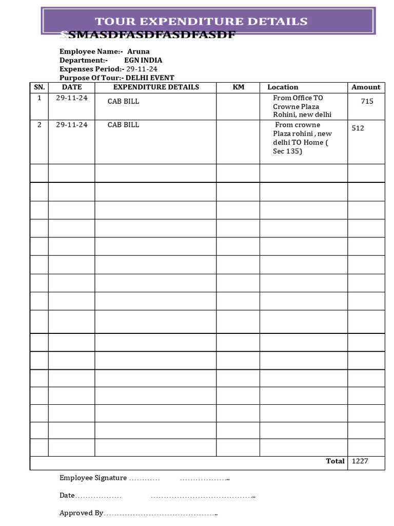 Tour Expenditure Sheet | PDF