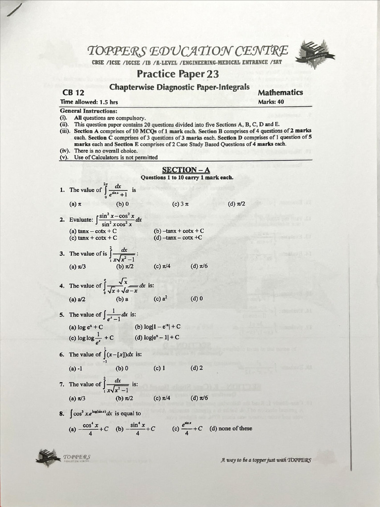 12th STD Maths Sample Paper | PDF