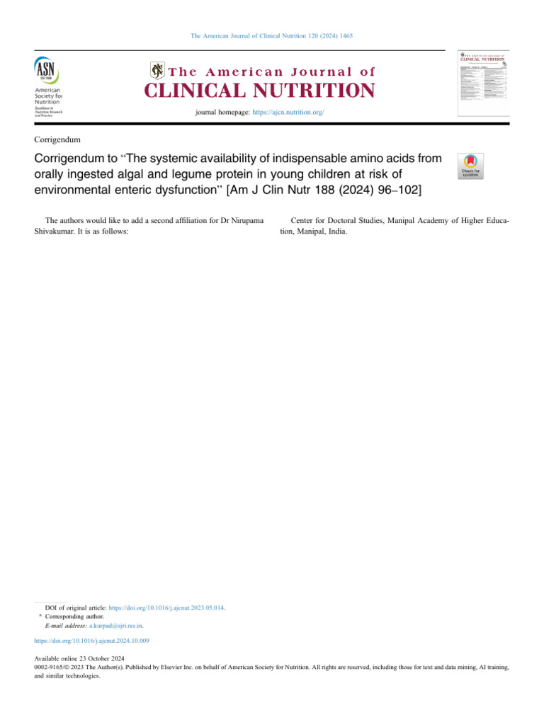 Nutrition Study Correction Notice | PDF